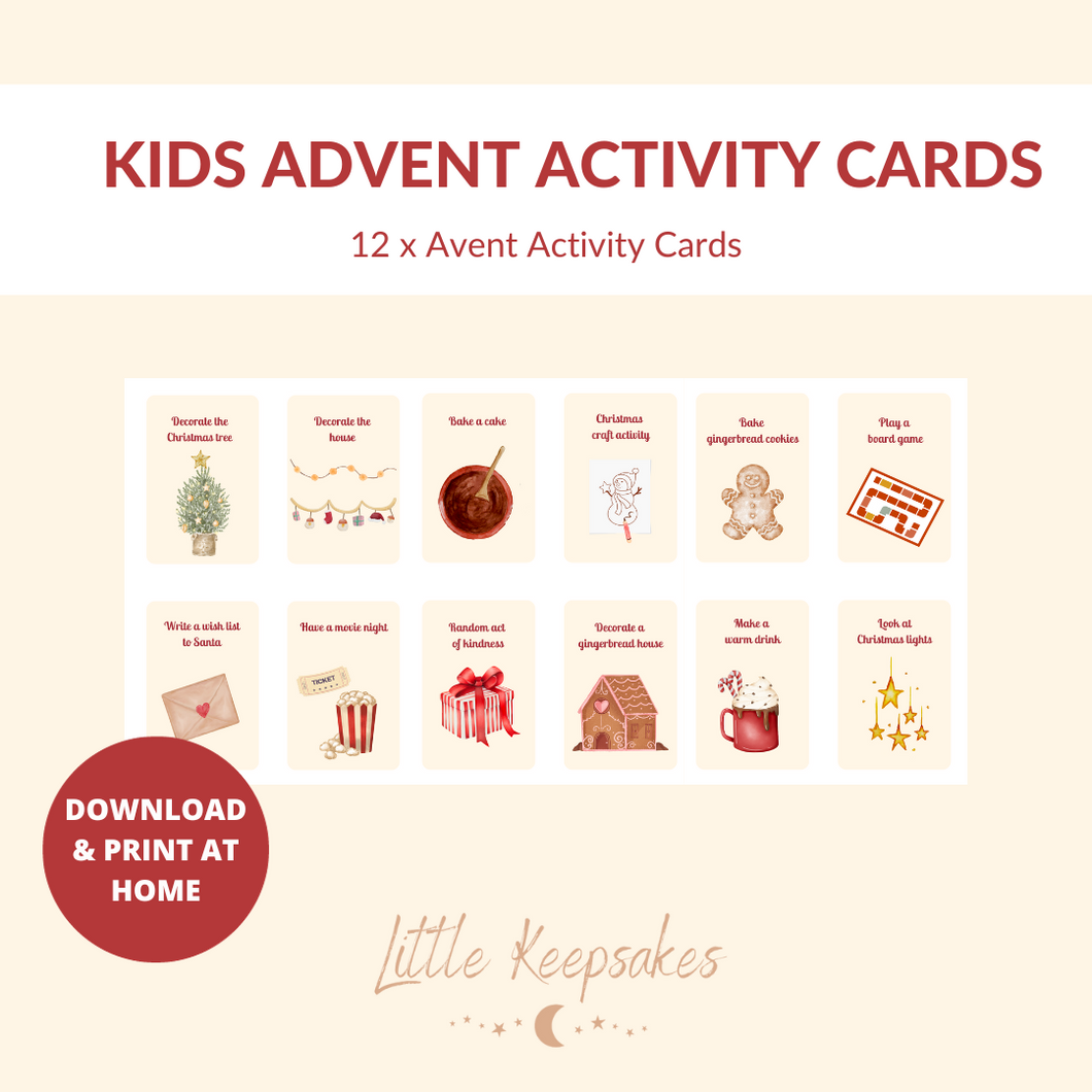 Printable Christmas Advent Calendar Activity Cards | Set of 12 Cards